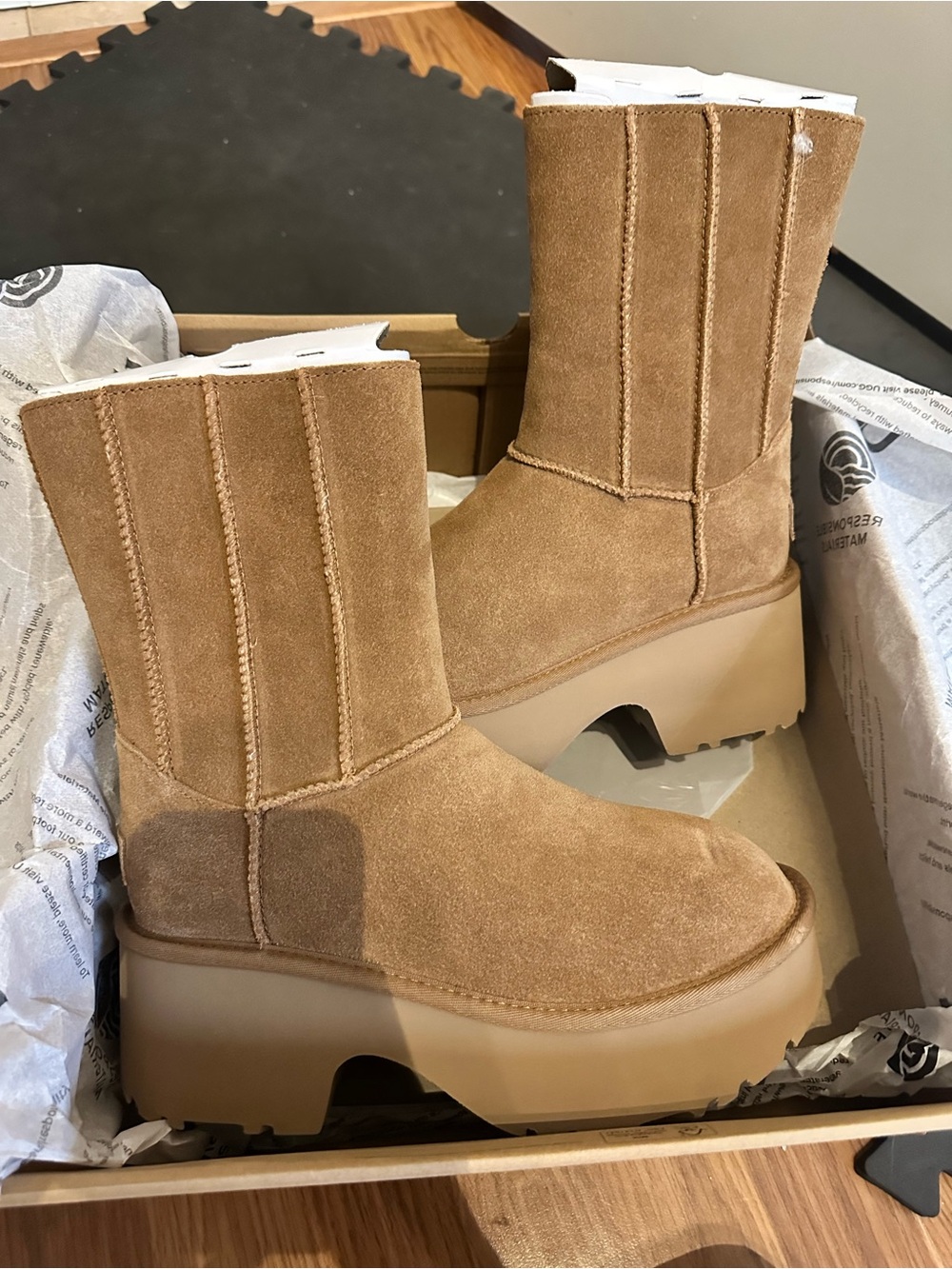 UGG Tan Suede Platform Zip Ankle Boots